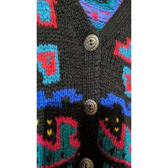 Vintage LL Bean Womens Medium 100% Pure Wool Geometric Aztec Cardigan Sweater - Picture 5 of 10